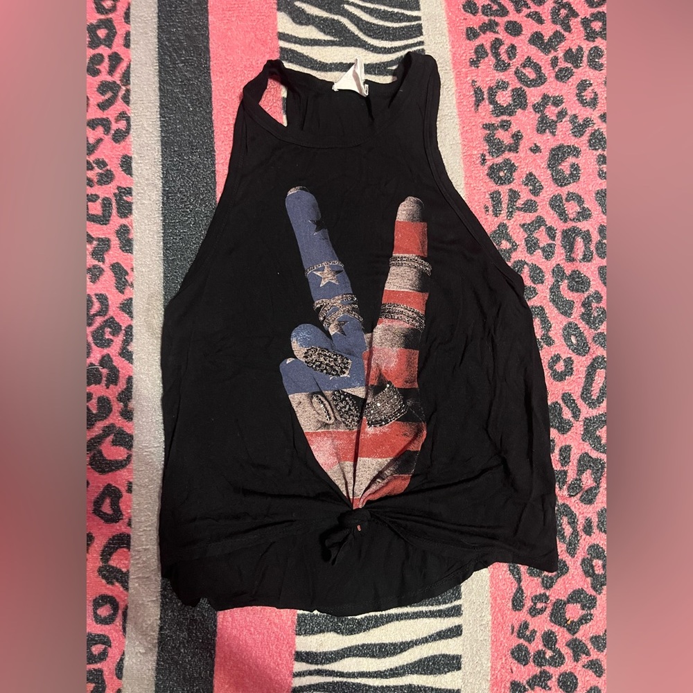 Vintage American Apparel rhinestone peace sign flag tank top